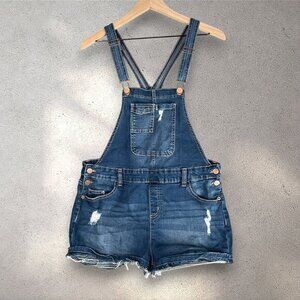 Justice Shortalls Girl's 20 Plus Overalls Blue Denim Distressed Cute Y2K Kidcore